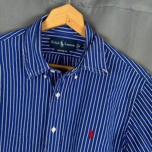 Ralph Lauren Custom Fit Blue White Stripe Button Down Shirt Men's M